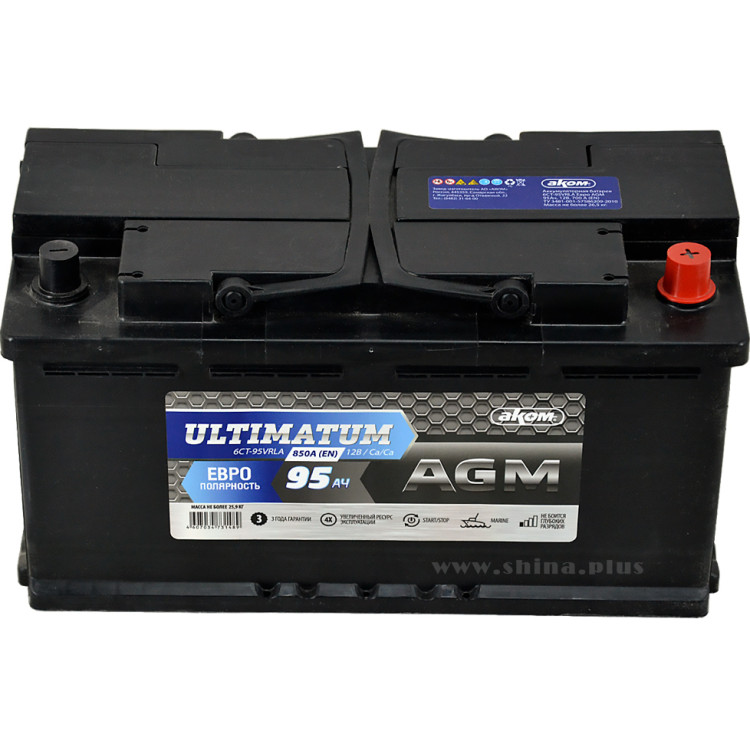АКБ 95Ah Аком Ultimatum VRLA AGM (о.п.+) 850А(EN) 12V