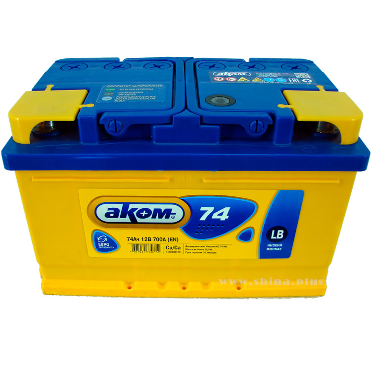 АКБ 74Ah Аком LB (о.п+) 700А(EN) 12V низкий
