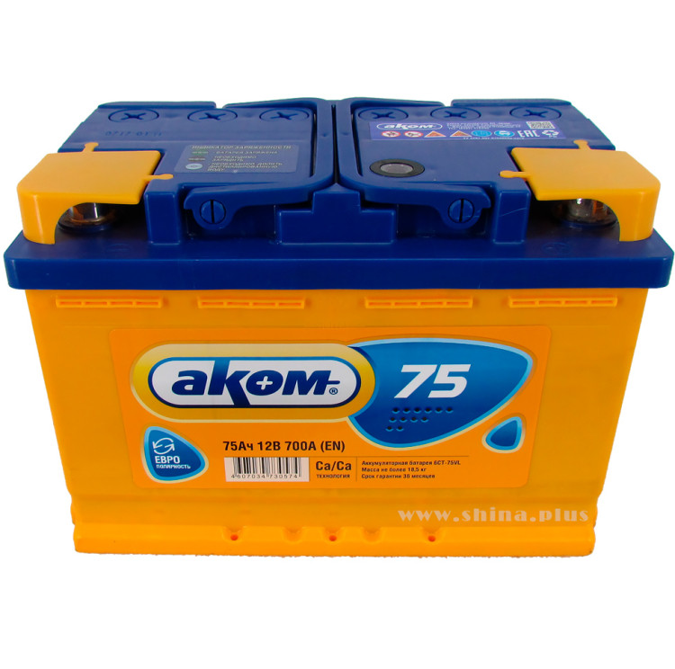 АКБ 75Ah Аком (о.п+) 750А(EN) 12V