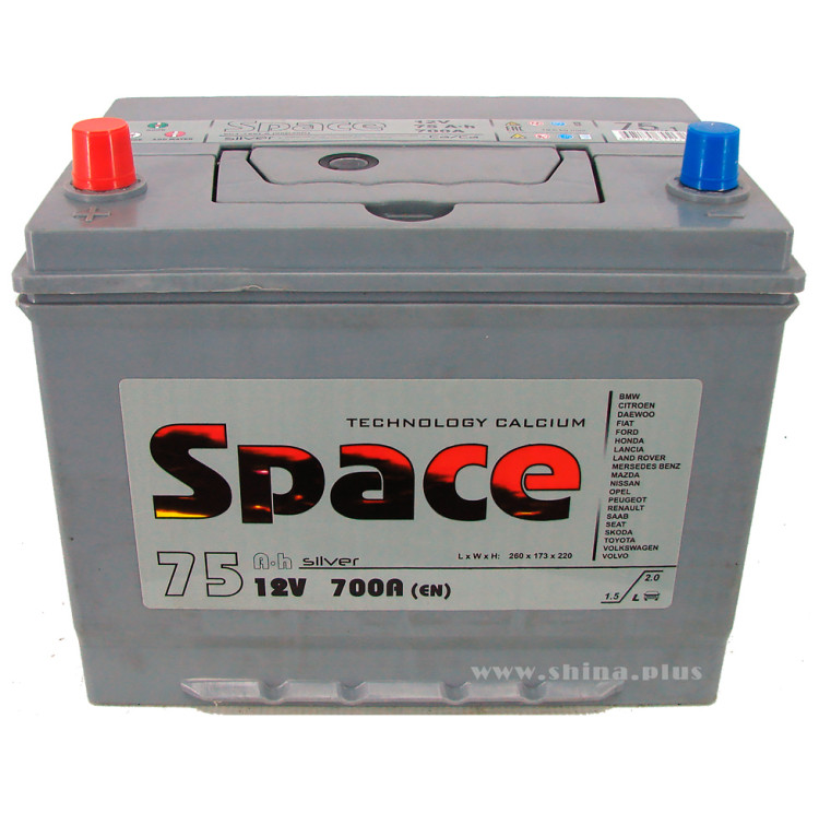 АКБ 75Ah Space Ca/Ca (90D26R)  (+п.п) 700A (EN) 12V Азия (длина 25см)