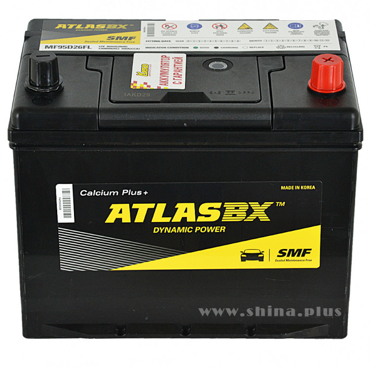 АКБ 80Ah Atlas AX SMF95D26FR (+п.п) Азия 700A нижнее крепление