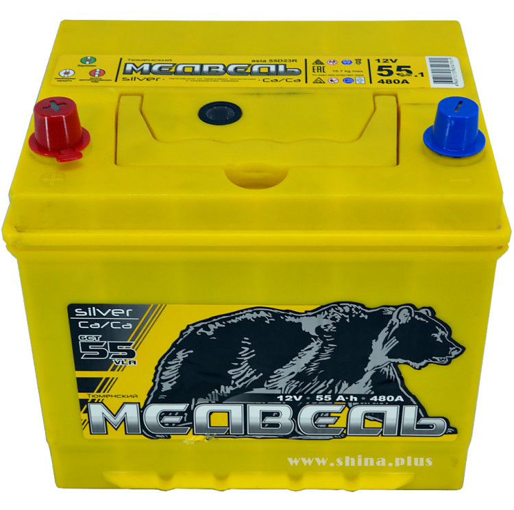 АКБ 55Ah Тюм. медведь жёлтый (+п.п) (55D23R) 480А(EN) 12V Азия