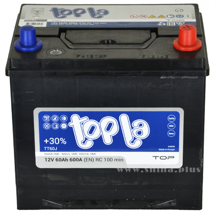 АКБ 60Ah Topla Top Jis (118861) 56068 (о.п+) 600А (EN) Азия 12V нижнее крепление