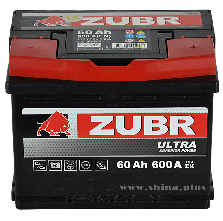 АКБ 60Ah ZUBR Ultra (о.п+) 600А(EN) 12V