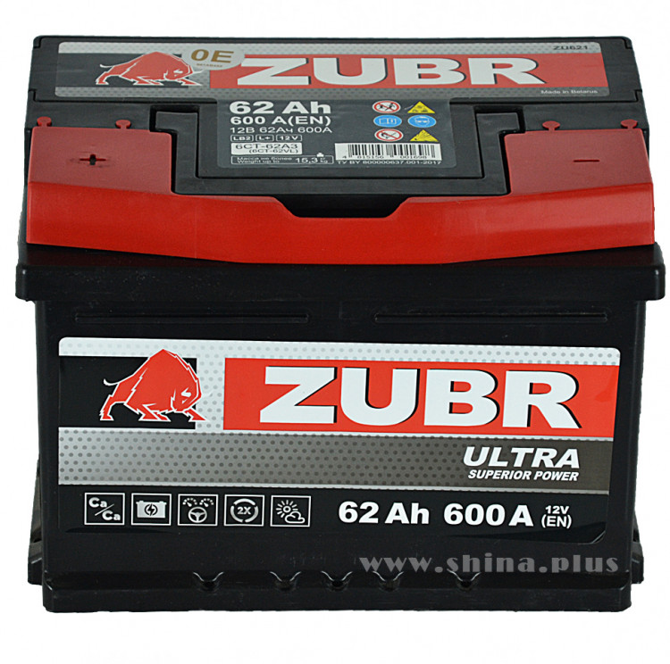 АКБ 62Ah ZUBR Ultra (+п.п) 600А(EN) 12V