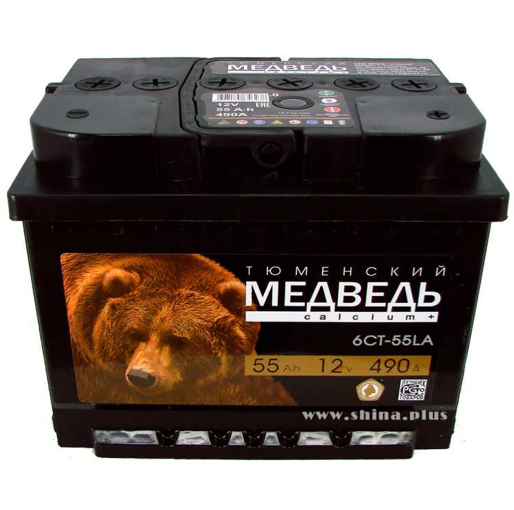 АКБ 55Ah Тюм. медведь черный (о.п.+) 490А(EN) 12V