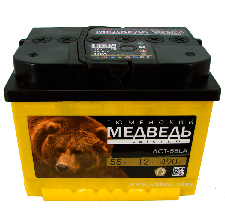 АКБ 55Ah Тюм. медведь черный (+п.п) 490А(EN) 12V