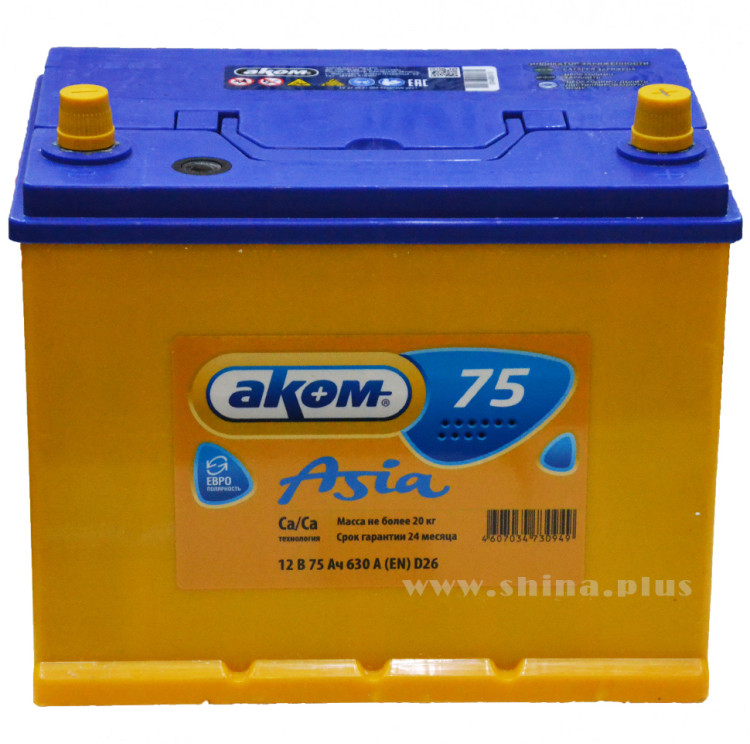 АКБ 75Ah Аком Asia (о.п+) 630А(EN) 12V