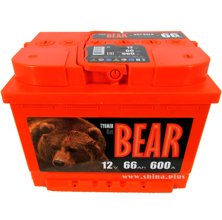 АКБ 66Ah Тюм. медведь оранжевый (о.п+) 600А(EN) 12V пробки