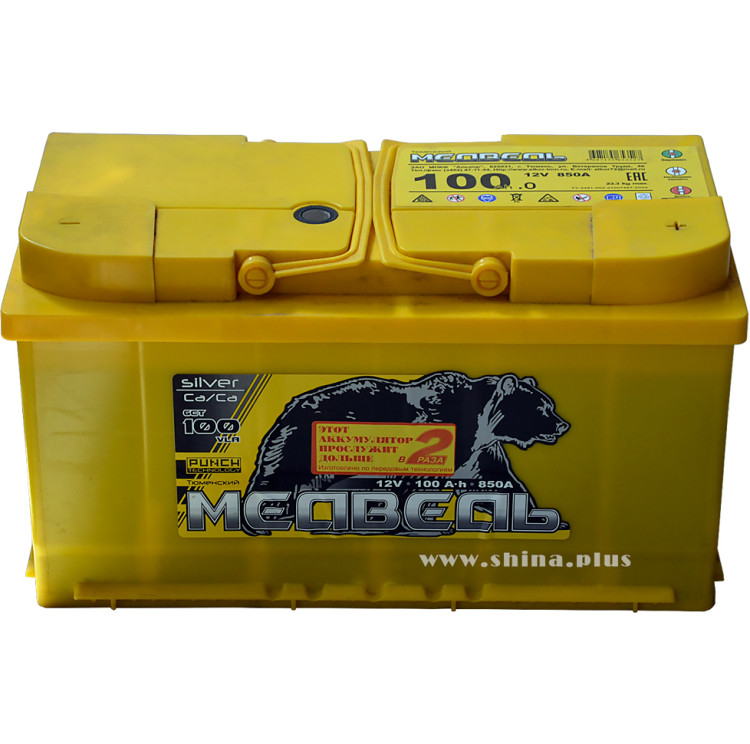 АКБ100Ah Тюмен. медведь желтый (о.п+) 850A(EN) 12V (6CT-100VLR)