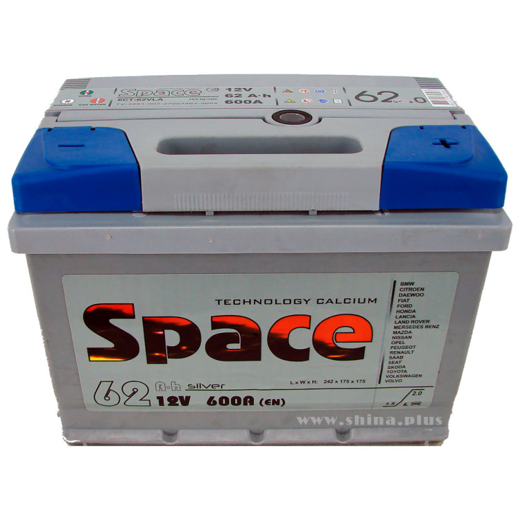 АКБ 62Ah SPACE (о.п+) 600A 12V (6CT-62VLA)