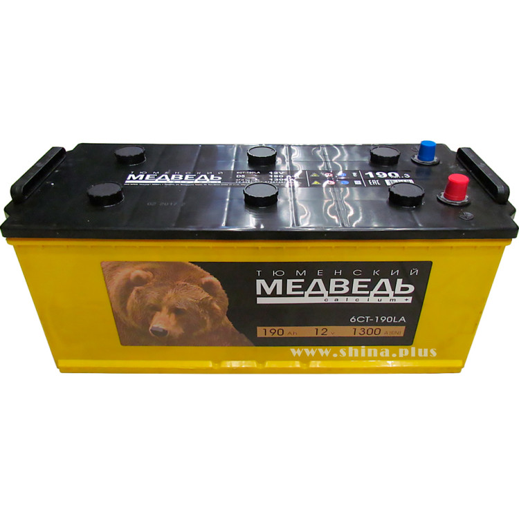 АКБ190Ah Тюменский медведь (желт.с черной крышкой) (о.п.+) 1300А конус