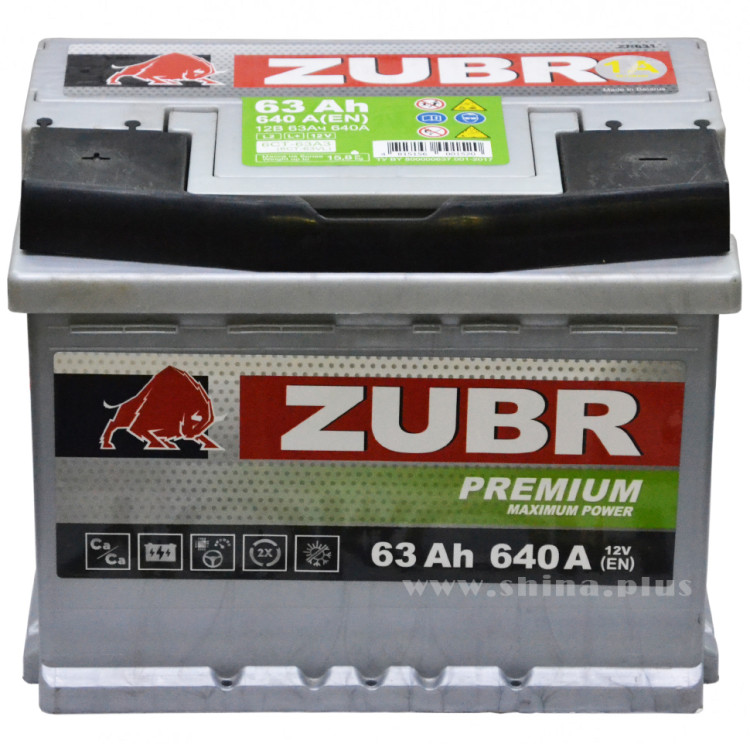 АКБ 63Ah ZUBR Premium (+п.п) 640А(EN) 12V
