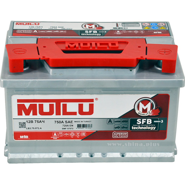 АКБ 75Ah Mutlu (LB3.75.072.A) (о.п+) 720А(EN) 12V низкий