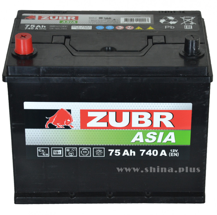 АКБ 75Ah ZUBR Premium Asia (+п.п) 740А(EN) 12V