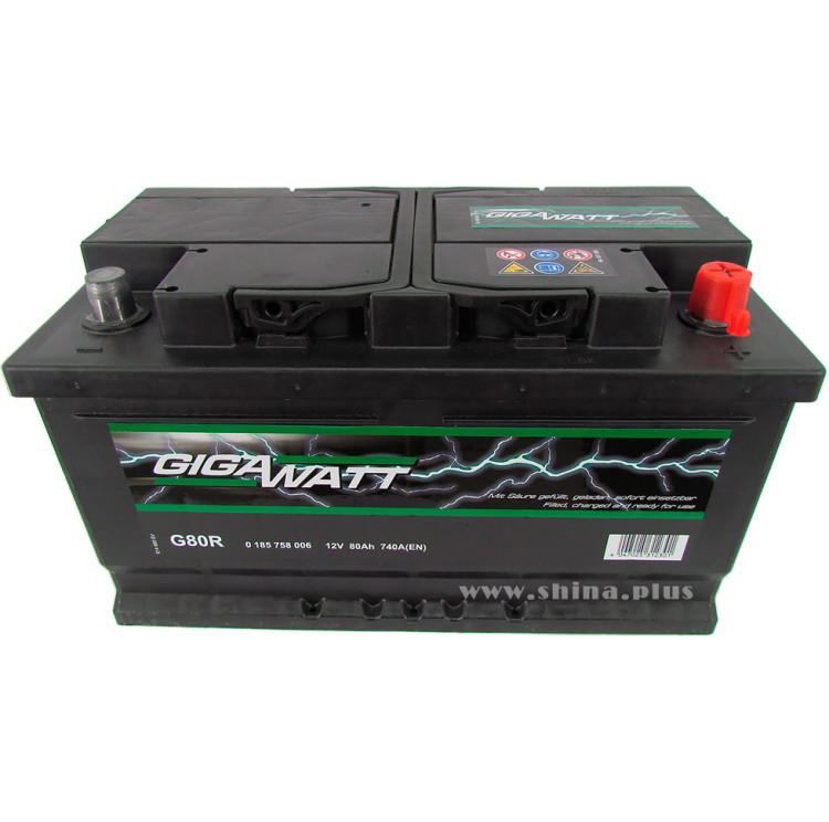АКБ 80Ah Gigawatt G80R (580 406 074) (о.п+) 740 (EN) 12V Форд низкий