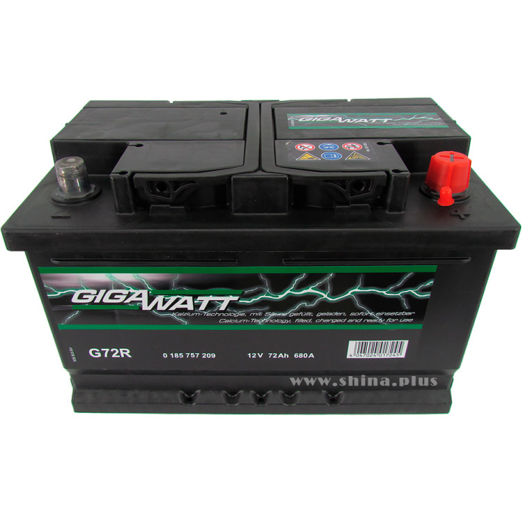 АКБ 72Ah Gigawatt G72R (572 409 068) (о.п+) 680 (EN) 12V Форд низкий