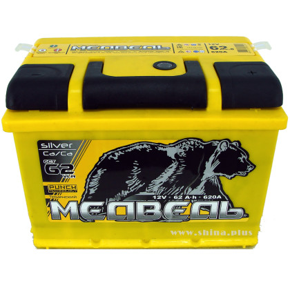 АКБ 62Ah Тюм. медведь жёлтый (о.п.+) 620А 12V New (низкий) Форд