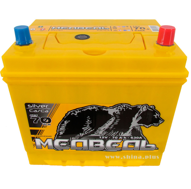АКБ 70Ah Тюм. медведь желтый (90D23L) (о.п+) 630(EN) 12V Азия