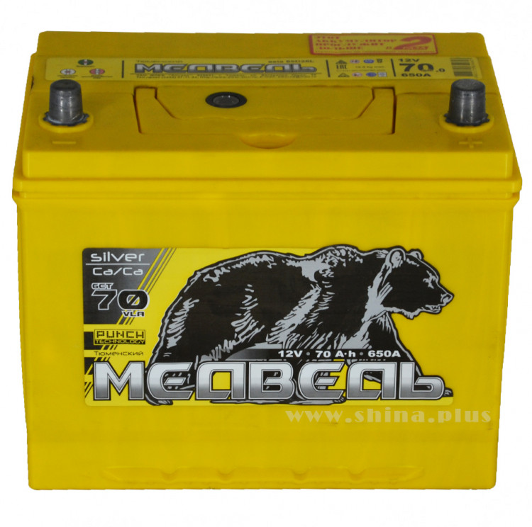 АКБ 70Ah Тюм. медведь желтый (85D26L) (о.п+) 650(EN) 12V Азия