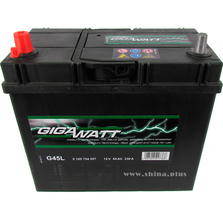 АКБ 45Ah Gigawatt G45L (545 157 033) (+п.п) 330 (EN) 12V Азия узкие клемма
