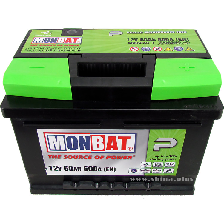 АКБ 60Ah Monbat A66B2XO (о.п+) 600A 12V (B20) низкий корпус