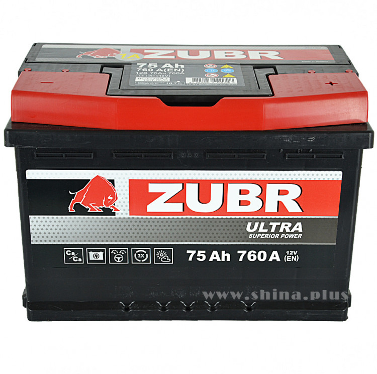 АКБ 75Ah ZUBR Ultra (о.п+) 760А (EN) 12V