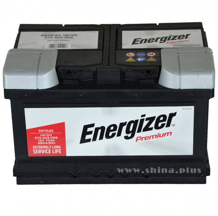 АКБ 72Ah Energizer Premium (572 409 068)  (о.п+) 680А(EN) 12V низкий