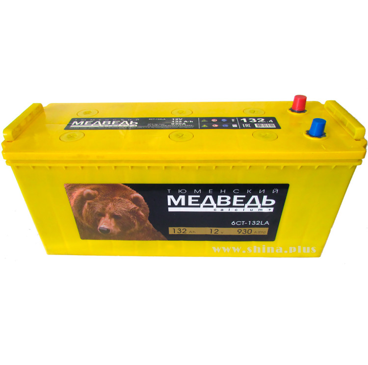 АКБ132Ah Тюмен.медведь желтый с черной крышкой (+п.п) 930А(EN) 12V