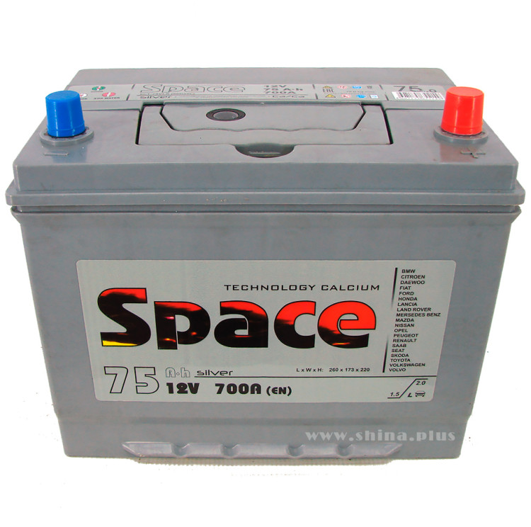 АКБ 75Ah Space Ca/Ca (90D26L)  (о.п.+) 700A (EN) 12V Азия (длина 25см)