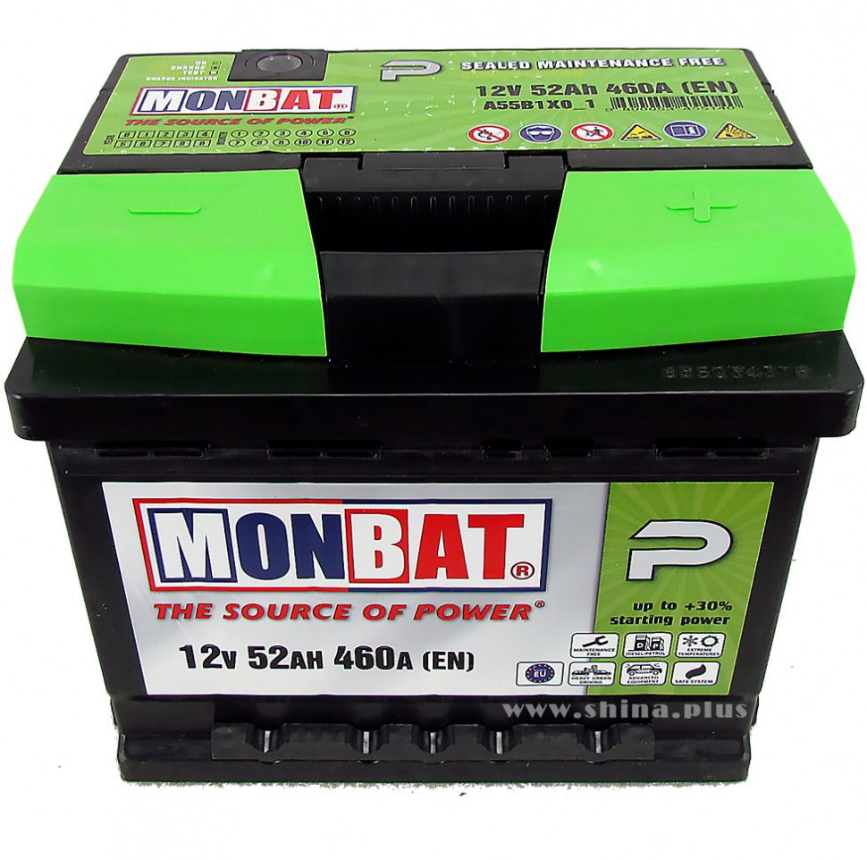 АКБ 52Ah Monbat A55B1XO (о.п+) 460A 12V низкий
