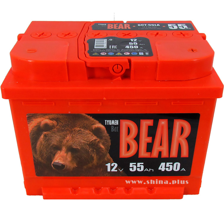 АКБ 55Ah Тюм. медведь оранжевый (о.п+) 450А(EN) 12V (6CT-55LA)